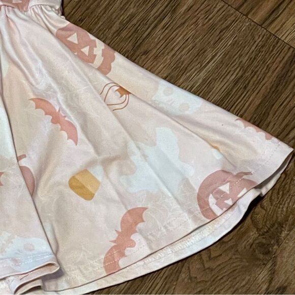 Dot Dot Smile Long Sleeve Halloween Dress Blush Pink White Pumpkin Bats 12-24 Mo - Picture 5 of 12